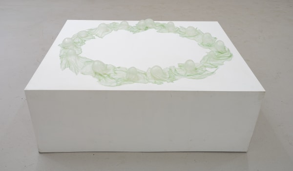 Karinne Smith still life naughty potatoes, 2025 Collagen, potatoes 3 x 54 x 40 inches 7 x 137 x 101 cm