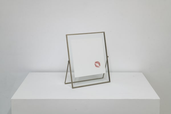 Martine Gutierrez Kiss, 2025 Cotton tissue, glass, aluminum, Rouge Dior lipstick 10 x 8 inches 25 x 20 cm