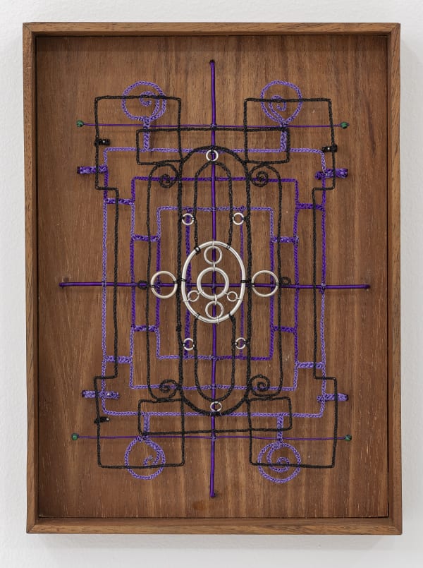 Pauline Shaw Protection, 2024 Copper wire, stainless steel rings, malachite, in Tzalam 12 x 9 inches 30 x 22 cm