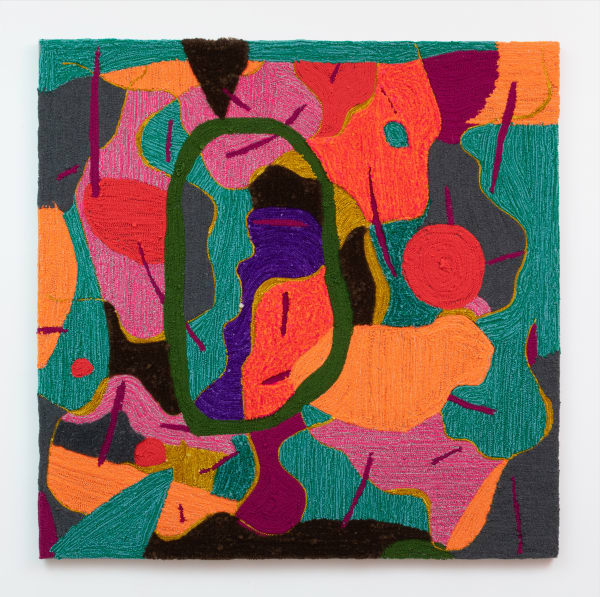 Sonia Louise Davis, "emergence: where pathways meet", 2022, merino, mohair, wool, recycled wool, and acrylic yarns 68 x 68 x 2 in (172.7 x 172.7 x 5.1 cm)