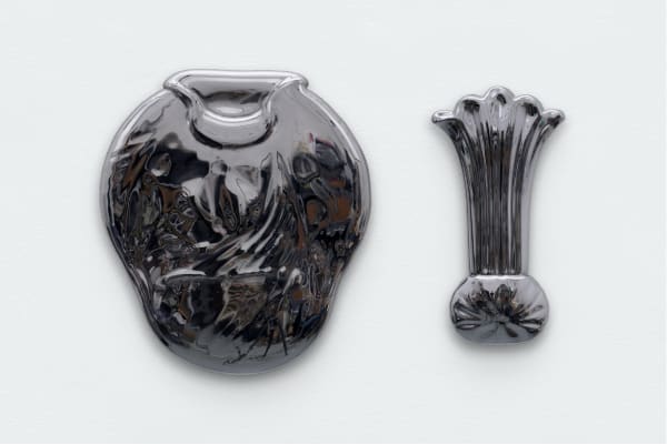 Katherine Vetne, “Objectify”, 2019, Melted lead crystal vases, lead sulfide, lacquer, 10 x 15 1/2 inches (25.40 x 39.37 cm)