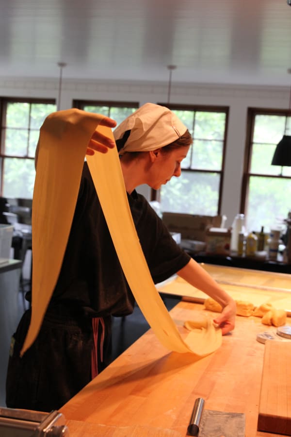 Artist and chef Adriana Gallo prepares hand-made pasta sheets in honor of the veil of Saint Veronica