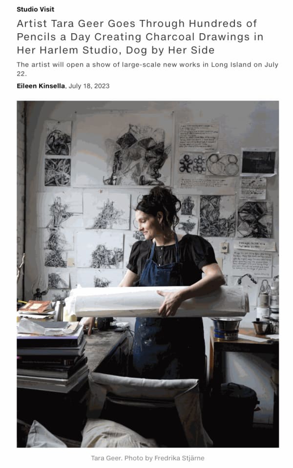 Artist Tara Geer Goes Through Hundreds of Pencils a Day Creating Charcoal Drawings in Her Harlem Studio, Dog by Her Side