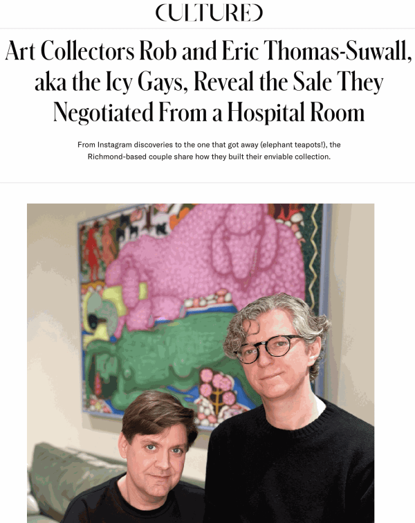 HESSE FLATOW in Cultured Mag, 'Art Collectors Rob and Eric Thomas-Suwall, aka the Icy Gays, Reveal the Sale They Negotiated...