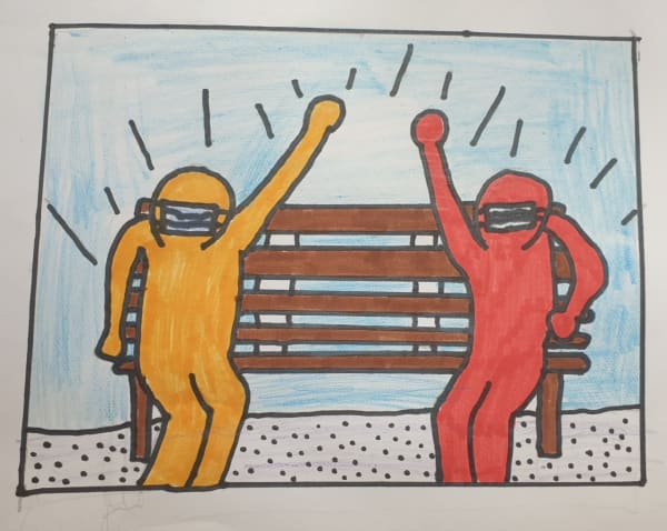 Edd Hall, aged 12. Inspired by Keith Haring.