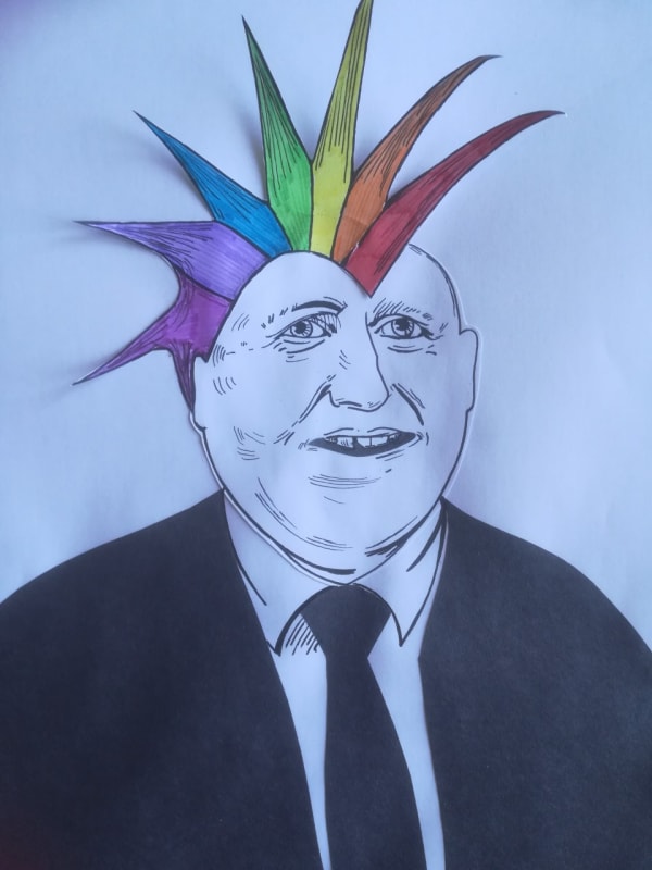 Abigail Debenham, age 10 'Covid-19 War'. Inspired by Banksy's Winston Churchill 'Turf War' picture.