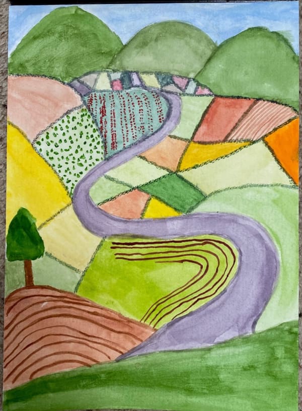 Isabelle Ashwell, age 10, Inspired by David Hockney’s Garrowby Hill