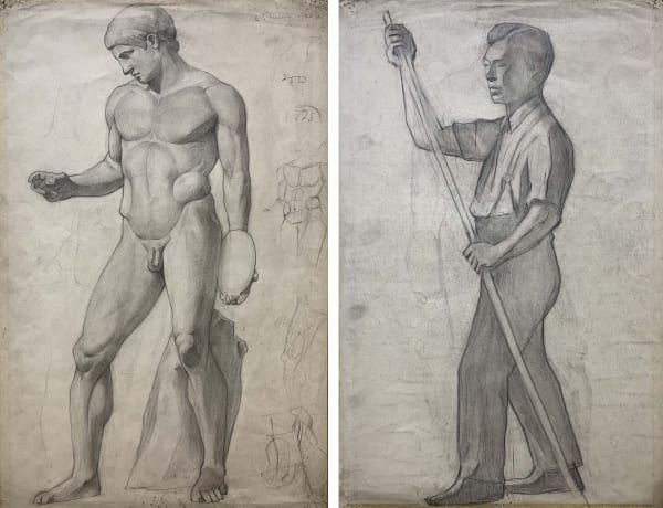 L.S Lowry, Discus Thrower (Recto); Man Punting (Verso), 1906