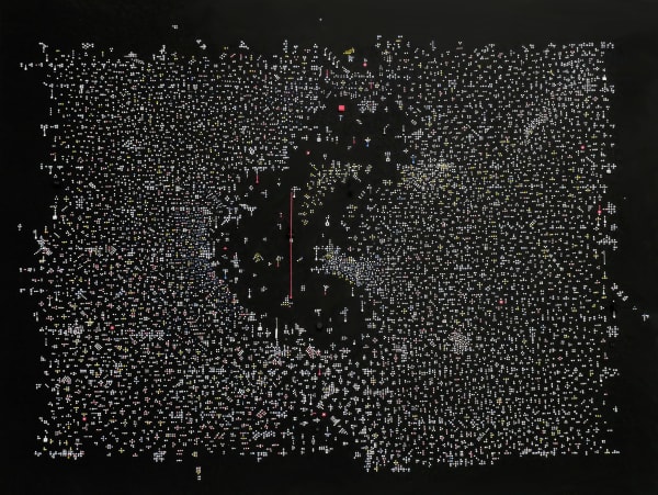 Marco Maggi, "Tiny Tyrannies (black)," 2022, cut paper on black museum board on Dibond, 24 x 32 inches
