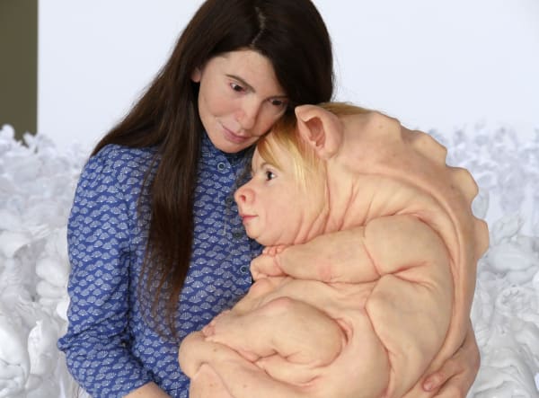 Patricia Piccinini, "The Osculating Curve," 2016, installation view; silicone, fiberglass, human hair 21 1/4 x 28 3/8 x 11 3/4 in