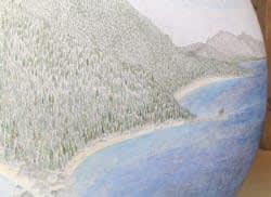 Russell Crotty, "Around the Vast Blue," 2013, detail view, ink, acrylic and gouache on paper on fiberglass sphere 60 x 60 x 60 in