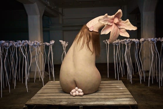 Patricia Piccinini, "Boot Flower," 2015, installation view, silicone, fibreglass, human hair
