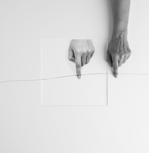 Liliana Porter, Forty Years IIIB (hand over horizontal line 1973), 2013