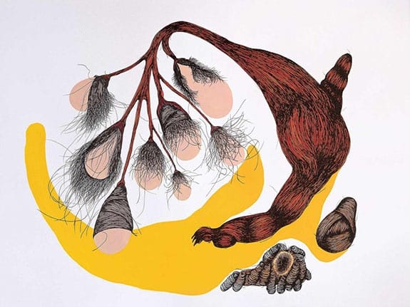 Patricia Piccinini, "Metaflora (eight pods)," 2014, ink, gouache on paper, 26 1/2 x 34 inches