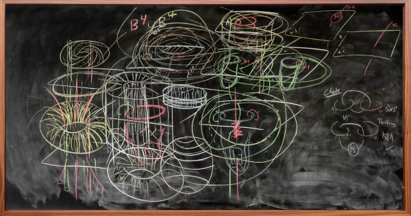 Formulas on chalkboard by mathematician David Gabai, from the Do Not Erase series by Jessica Wynne