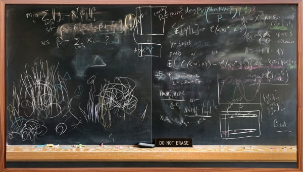 Formulas on chalkboard by mathematician Laura Balzano, by Jessica Wynne