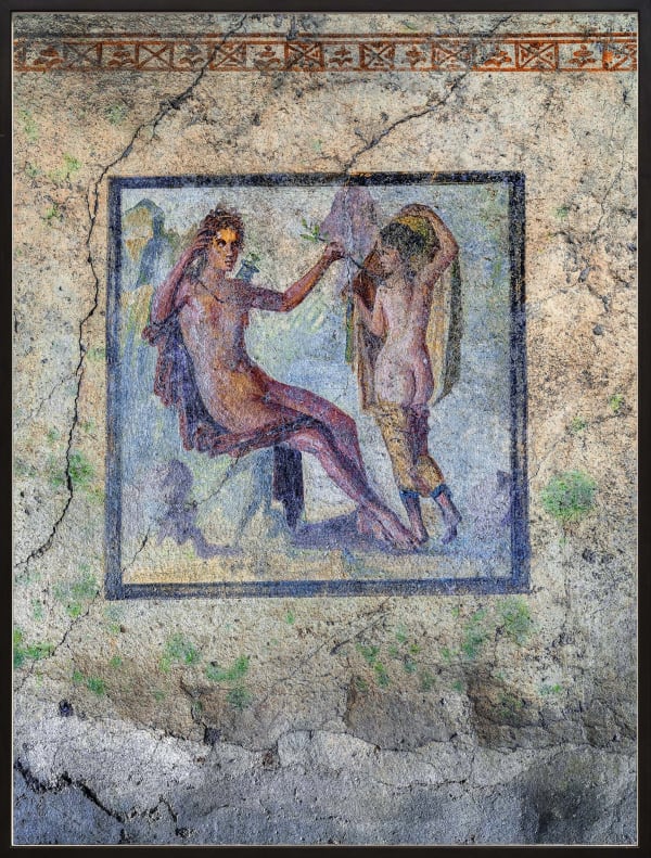 Painted fresco in Pompeii, Italy with man and woman and faded olive branches by Robert Polidori