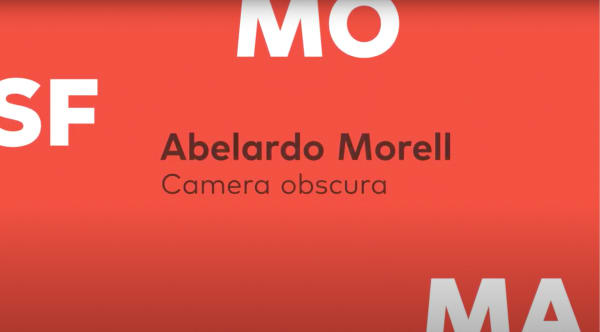 SFMoMA logo and video title, "Abelardo Morell Camera Obscura"