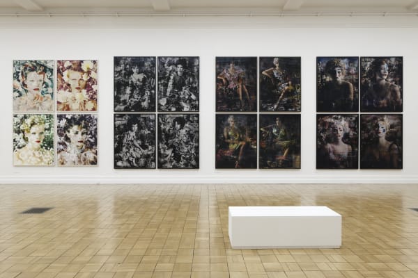 Installation shot showing works from Black Eyed Susan (2010-13), China Girls (2018), Modern Royals (2020), and Heroes (2022) at MUba Eugène Leroy.