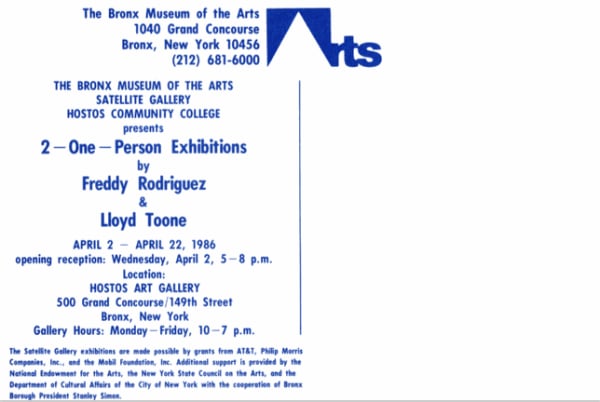 The Bronx Museum of the Arts, Freddy Rodriguez Painting/Lloyd Toone Sculpture, New York, 1986