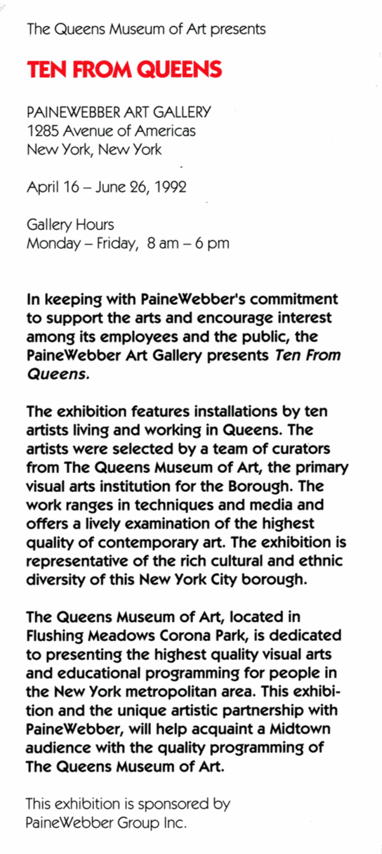 Queens Museum, Ten From Queens, New York, 1992