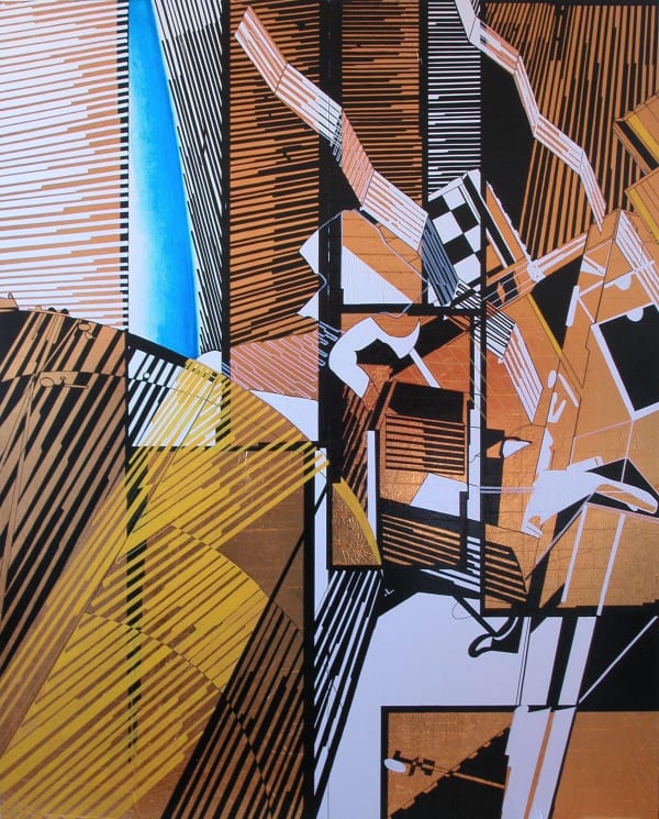 Vargas-Suarez Universal, Эльдорадо III (El Dorado III), Oil on vacuumized aluminum thermal blankets on panel, 60 x 80 in, 2009
