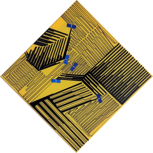Vargas-Suarez Universal, Thermal Vectors V, Oil Enamel and solar cells on polypropylene canvas, 24x24 in, 2013