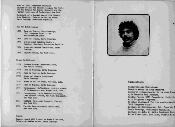 Freddy Rodríguez portrait and CV, Cayman Gallery, 1978