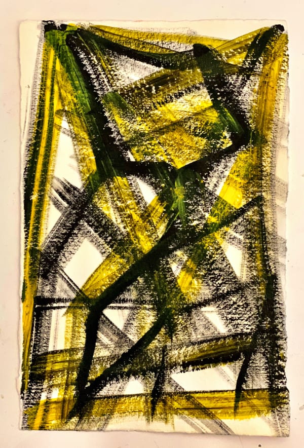 Marcia Grostein, Sitting Behind the Curtains, 2020, Oil on handmade paper, 6.5 x 10 in