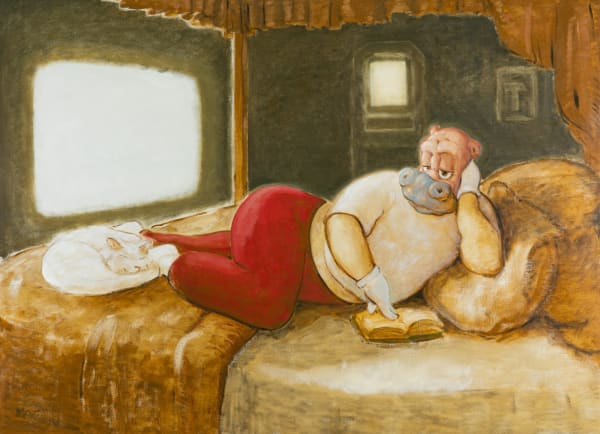 Manuel Aja Espil, Maja Reading, 2023, Oil on linen, 41 x 56 1/4 in (104 x 143 cm)
