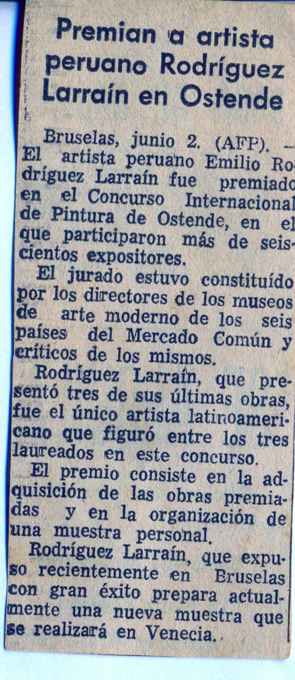 Premian a artista peruano Rodríguez Larraín en Ostende