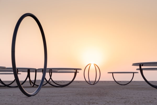 Olafur Eliasson, Shadows travelling on the sea of the day, 2022 Steel, fibreglass, glass mirrors, 4.53 x 10.51 x 10.51...
