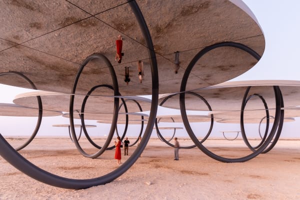 Olafur Eliasson, Shadows travelling on the sea of the day, 2022 Steel, fibreglass, glass mirrors, 4.53 x 10.51 x 10.51...