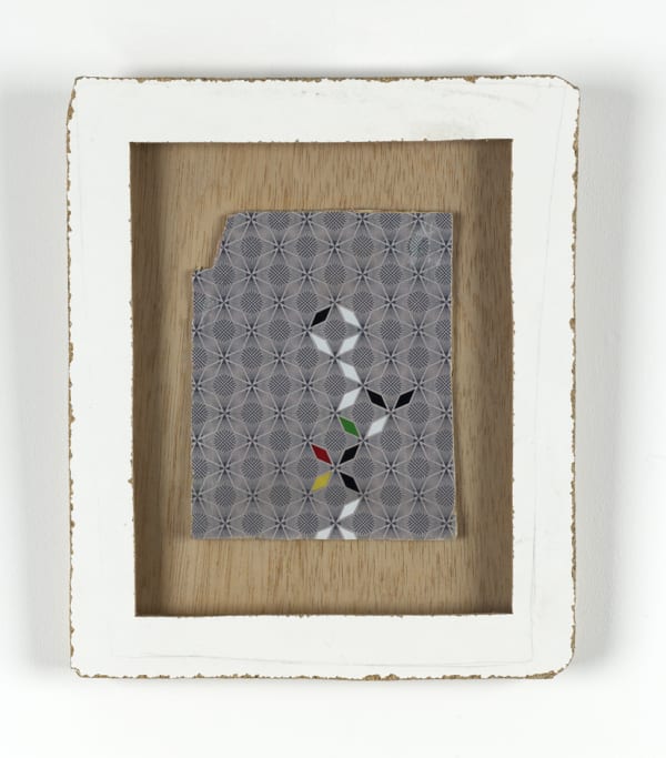 Fraction 2008 found laminate, electrical tape, found timber 37 x 31 cm