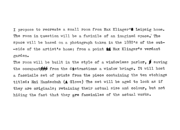 Proposal for Max Klinger's Parlour (detail) 2013 hand-typed proposal on A4 paper