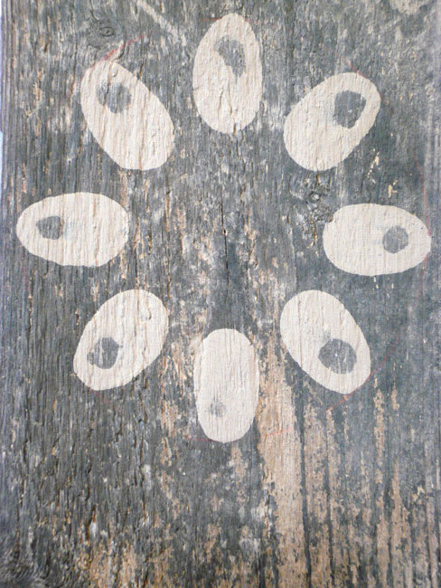 Untitled (Detail) 2006 sunlight and mud fingerprints on wood 49 x 15 x 4.8 cm