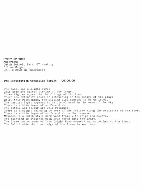 Study of a Tree (The Wolf's Belly) Late 17th Century Dutch School / 2006 3 Parts: oil on copper painting (in box frame); and two text panels (framed)