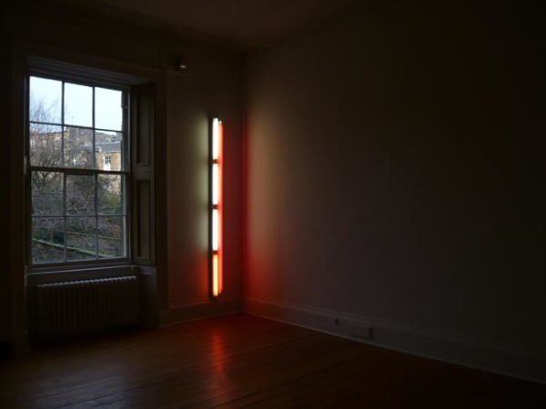 Untitled (to Brad Gillaugh) 1970 cool white, pink and red fluorescent light (edition 1 of 5, though only 4 of the edition ever fabricated) 244 cm high