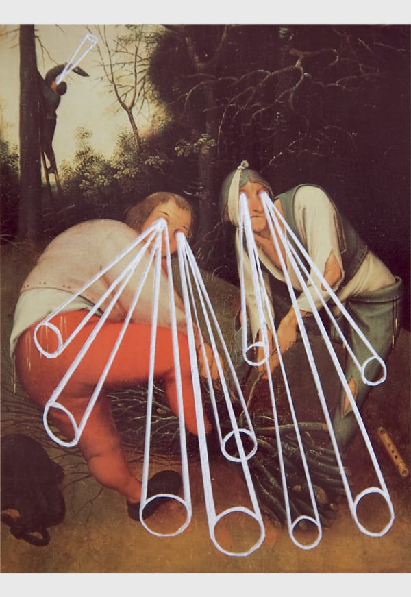 Postcard (Two Men Binding Faggots) 2008 cut found postcard 14.5 x 10 cm card size