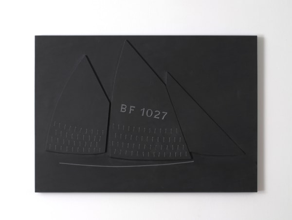 Sails BF 1027 1998 with Andrew Whittle, slate 44 x 54 x 2.5cm