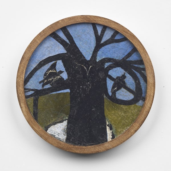 Frank Walter - Two Trees with Fence and Pink Sky, c1980