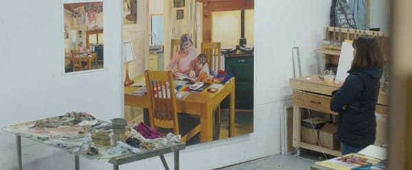 Film still, Caroline Walker in her studio. From 'Women's Work', 2025, directed by Nicola Black.