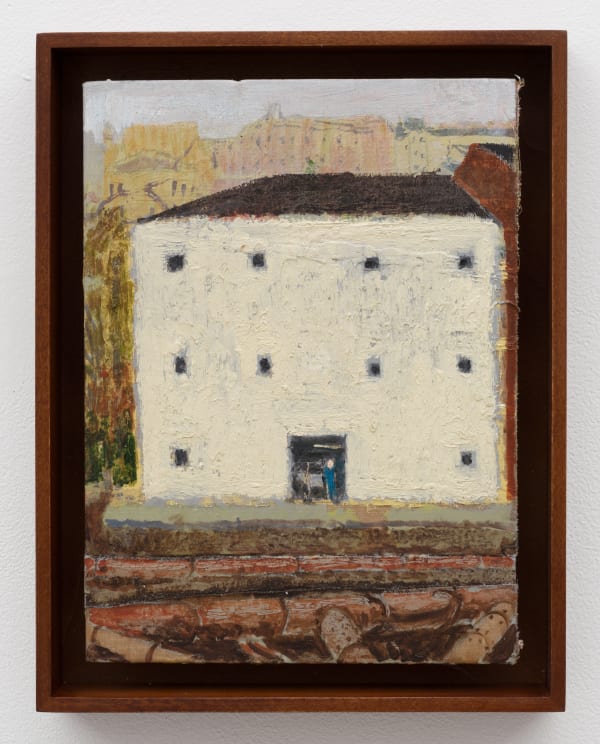 Andrew Cranston, 'Digging up the road', 2024, oil on hardback book cover, 28.91 x 22.56 cm (framed). © Andrew Cranston. Courtesy Karma, New York and Los Angeles.