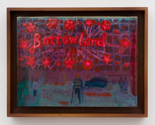 Andrew Cranston, 'Tinseltown in the rain', 2024, oil and varnish on hardback book cover, 23.50 x 29.54 cm (framed). © Andrew Cranston. Courtesy Karma, New York and Los Angeles.