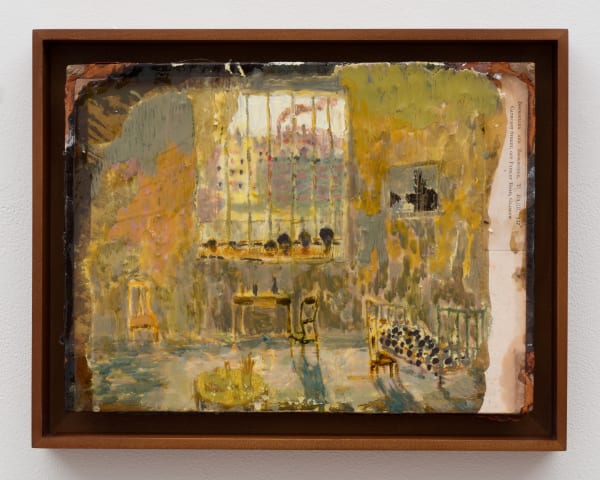 Andrew Cranston, 'Wasps studio, 1999 (after Edgar Tygat)', 2024, oil and varnish on hardback book cover, 26.04 x 33.02 cm (framed). © Andrew Cranston. Courtesy Karma, New York and Los Angeles.