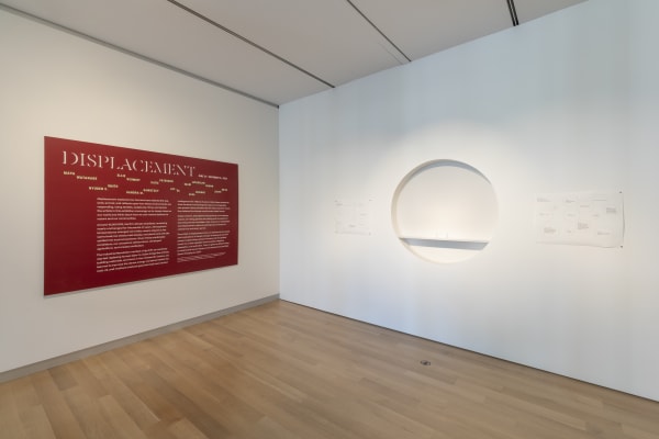 Installation view, 'Displacement', 2024, MassArt Art Museum, Boston. Image Courtesy of MassArt, Photograph: Mel Taing.
