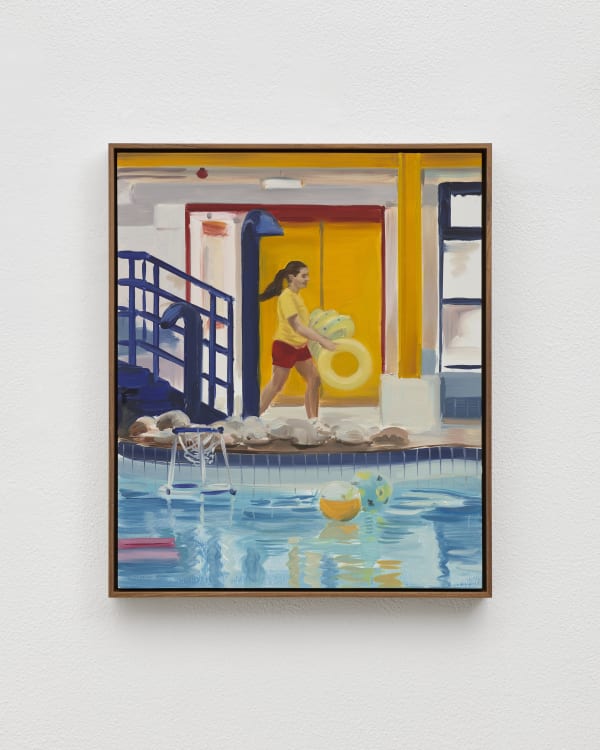 Caroline Walker, 'Setting Up, Tots Session', 2024, oil on board, 45 x 38 cm (framed). Photograph: Jonathan de Waart. Image Courtesy of the Artist and GRIMM Amsterdam, London, New York.