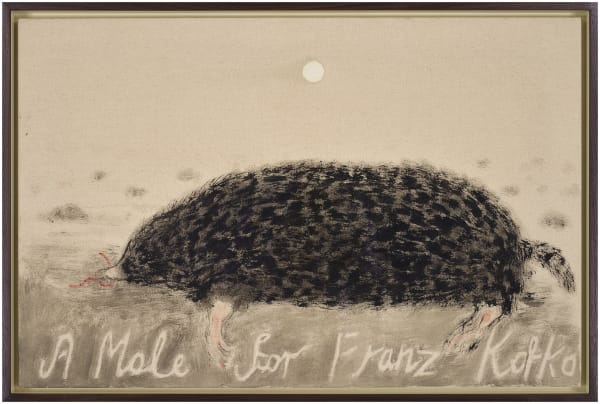 Andrew Cranston, 'A mole for Franz Kafka', 2025, seaweed ink on canvas, 65.5 x 96 cm (framed).