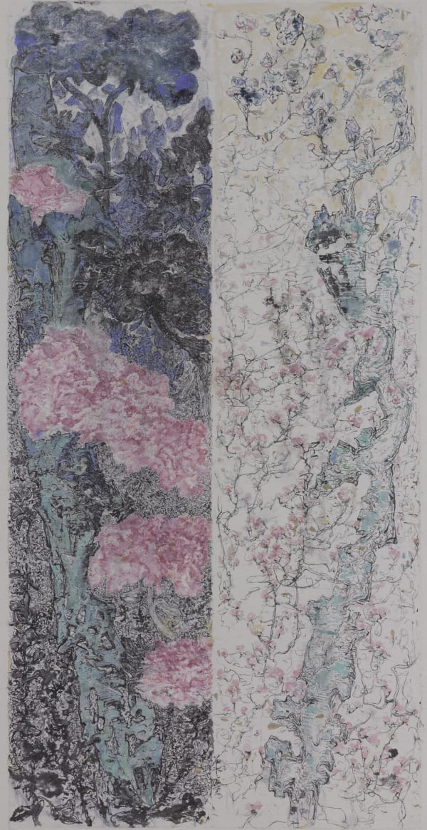 《乱花之牡丹与藤蔓》, 2008, 纸本水墨设色, 157 x 86 cm