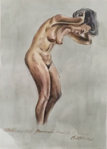 These are still nude paintings - copies of life drawings by Adolf Hitler No.2 2015 Watercolor and drawing 27.5 x...